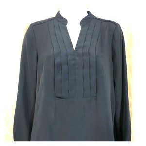 Pleated V-Neck Long Sleeve Blouse